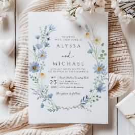 Invitación Boda floral de flor silvestre verde salvia azul po