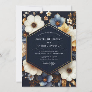Invitación Boda Floral de Floración Azul Marino