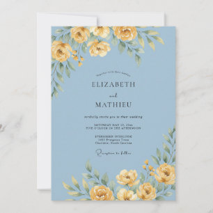 Invitación Boda Floral de Floración Azul Polvo