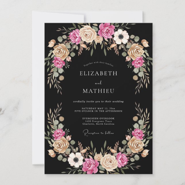Invitación Boda Floral de Floración con Rubor Rosa (Anverso)