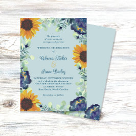 Invitación Boda floral de flores azules y girasoles