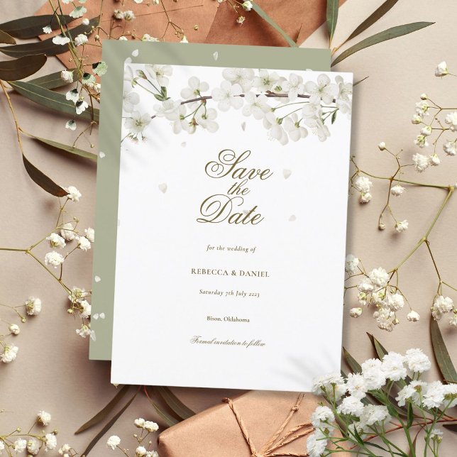 Invitación Boda floral de flores blanca salva la fecha (White Blossom Floral Wedding Save the Date Invitation)