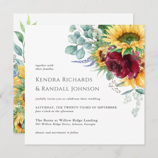 Invitación Boda floral de flores de boho rustico (Anverso / Reverso)