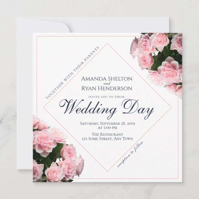 Invitación Boda floral de flores de rosa rosa elegante (Anverso)