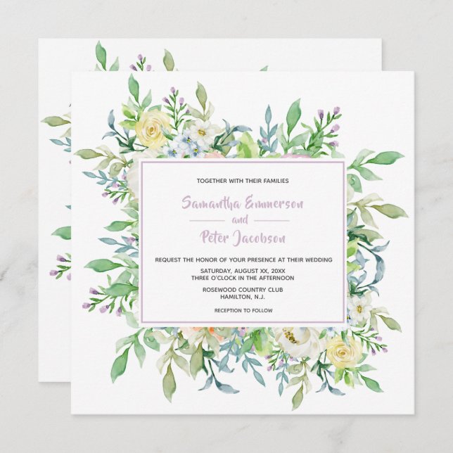 Invitación Boda floral de flores de verano con RSVP (Anverso / Reverso)