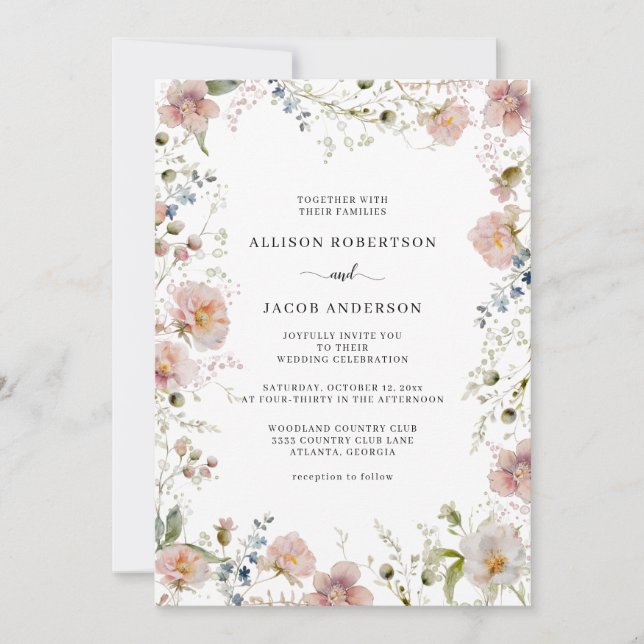 Invitación Boda Floral de flores silvestres (Anverso)