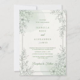 Invitación Boda floral de flores silvestres de arte de línea 