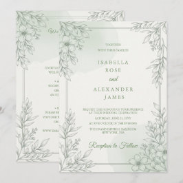 Invitación Boda floral de flores silvestres de arte de línea