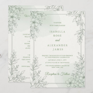 Invitación Boda floral de flores silvestres de arte de línea 