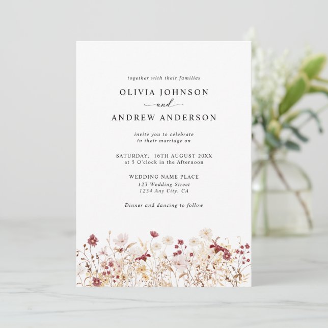 Invitación Boda Floral de flores silvestres elegante otoño (Anverso de pie)