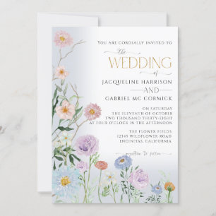 Invitación Boda floral de flores silvestres elegantes acuarel