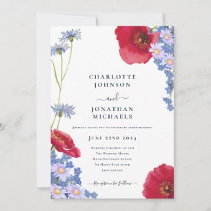 Invitación Boda floral de flores silvestres elegantes azul ma