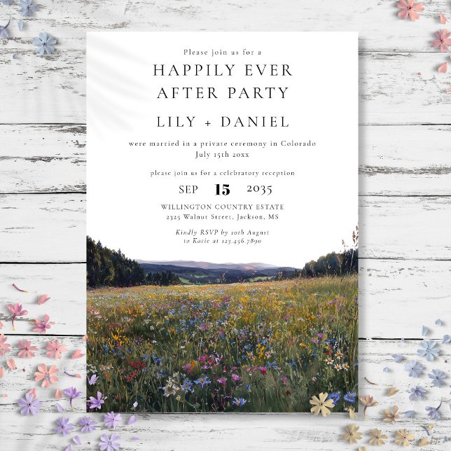 Invitación Boda Floral de Flores Silvestres Felices para Siem (Happily Ever After Wildflowers Floral Wedding Invitation)
