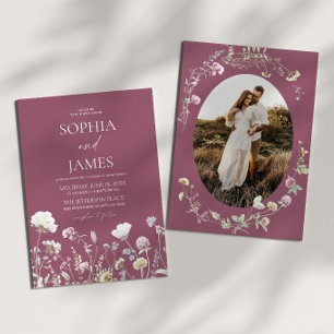 Invitación Boda Floral de Flores Silvestres Malva Elegante