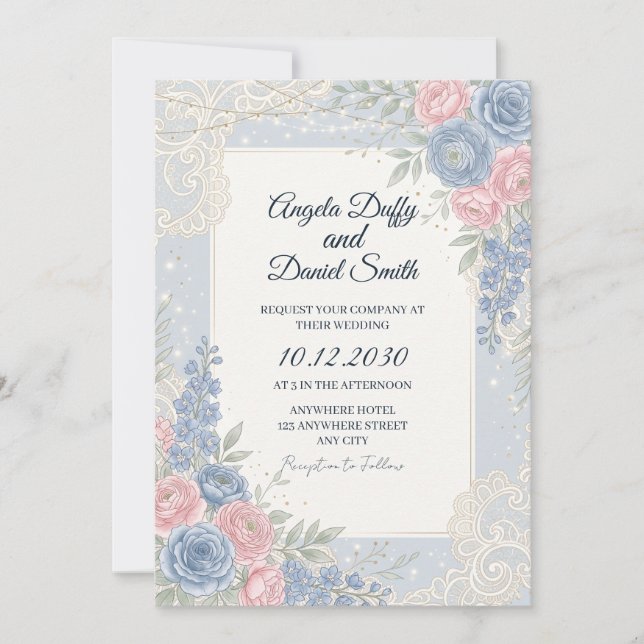 Invitación Boda floral de flores silvestres pastel (Anverso)