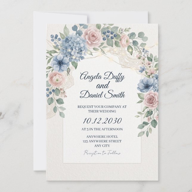 Invitación Boda floral de flores silvestres pastel (Anverso)