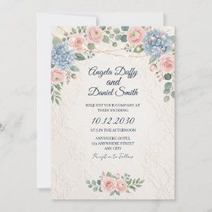 Invitación Boda floral de flores silvestres pastel