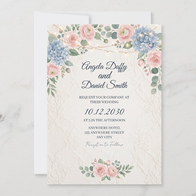 Invitación Boda floral de flores silvestres pastel (Anverso)