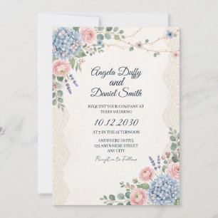 Invitación Boda floral de flores silvestres pastel