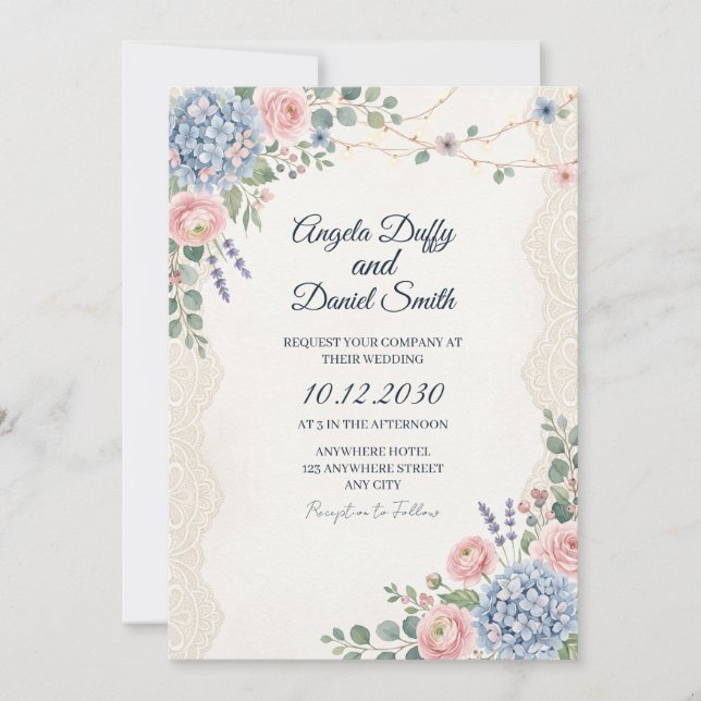 Invitación Boda floral de flores silvestres pastel (Anverso)