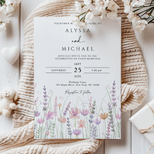 Invitación Boda floral de flores silvestres pastel suave