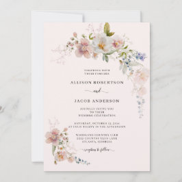 Invitación Boda floral de flores silvestres rosadas de Rubor 