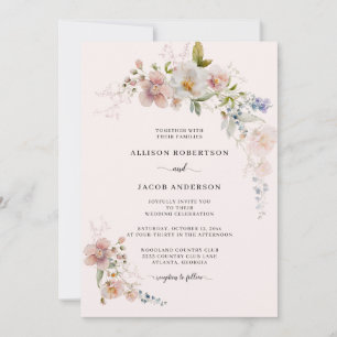 Invitación Boda floral de flores silvestres rosadas de Rubor 