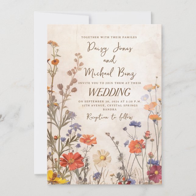 Invitación Boda floral de flores silvestres rusas (Anverso)