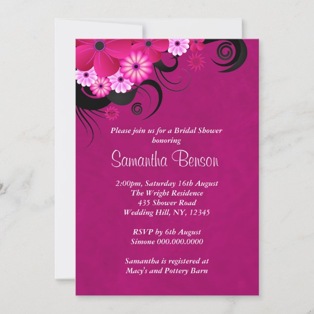 Invitación Boda floral de Fuchsia oscura invita a duchas nupc (Anverso)