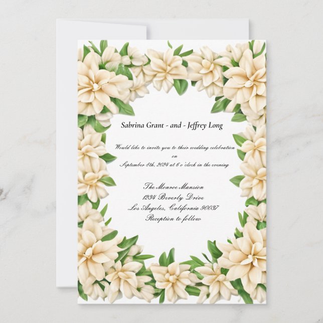 Invitación Boda Floral de Gardenia Blanca (Anverso)