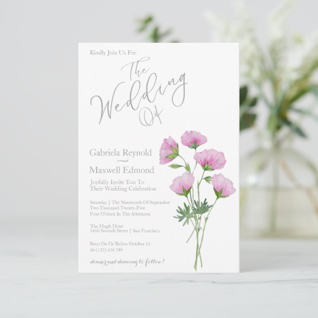 Invitación Boda floral de Geranium elegante simple (Anverso de pie)