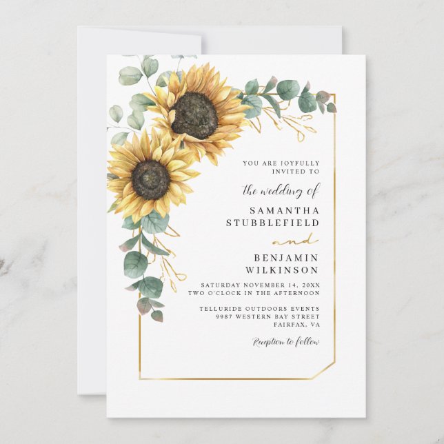 Invitación Boda floral de girasol (Anverso)