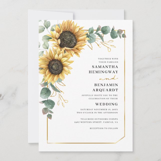 Invitación Boda floral de girasol (Anverso)