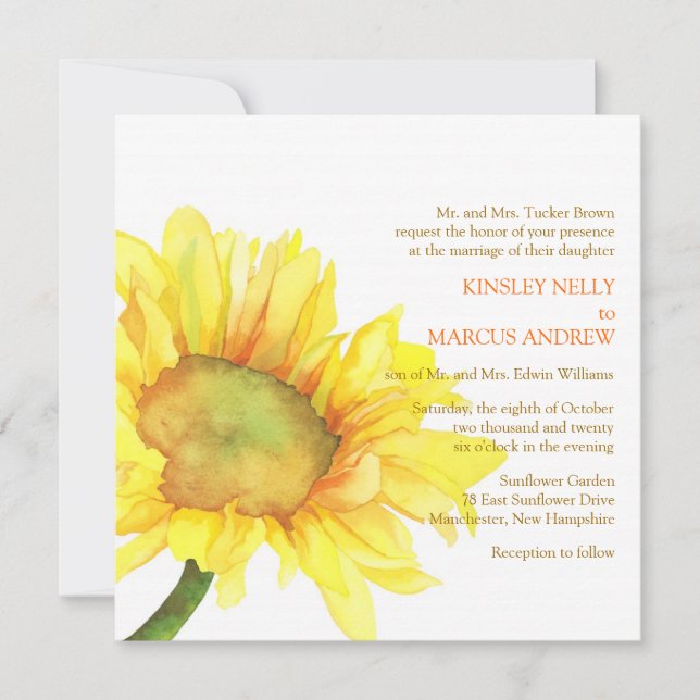 Invitación Boda floral de girasol amarillo (Anverso)