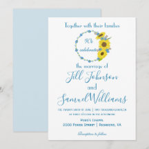 Boda floral de girasol azul y blanco