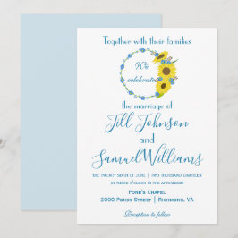 Invitación Boda floral de girasol azul y blanco