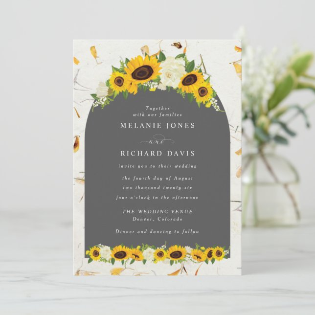 Invitación Boda floral de girasol botánico (Anverso de pie)