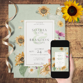 Invitación Boda floral de girasol de verano vintage