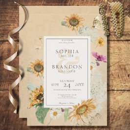 Invitación Boda floral de girasol de verano vintage