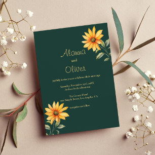 Invitación Boda floral de girasol dorado verde naranja