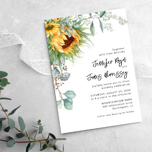 Invitación Boda floral de girasol eucalipto rústico