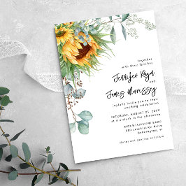 Invitación Boda floral de girasol eucalipto rústico