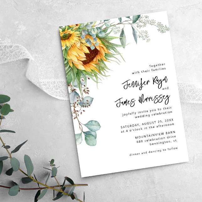 Invitación Boda floral de girasol eucalipto rústico (Subido por el creador)