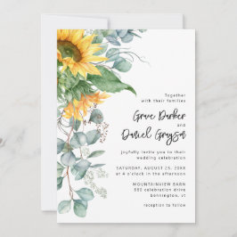Invitación Boda Floral de Girasol Eucalipto Rústico