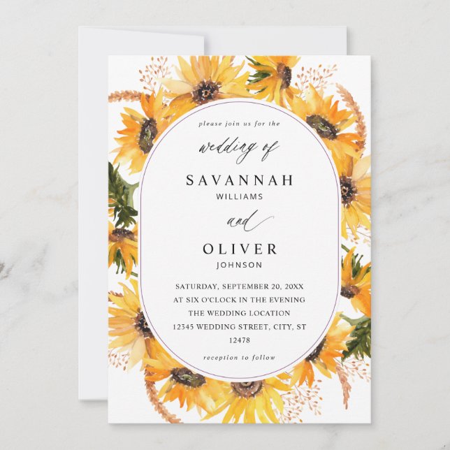Invitación Boda floral de girasol otoño (Anverso)
