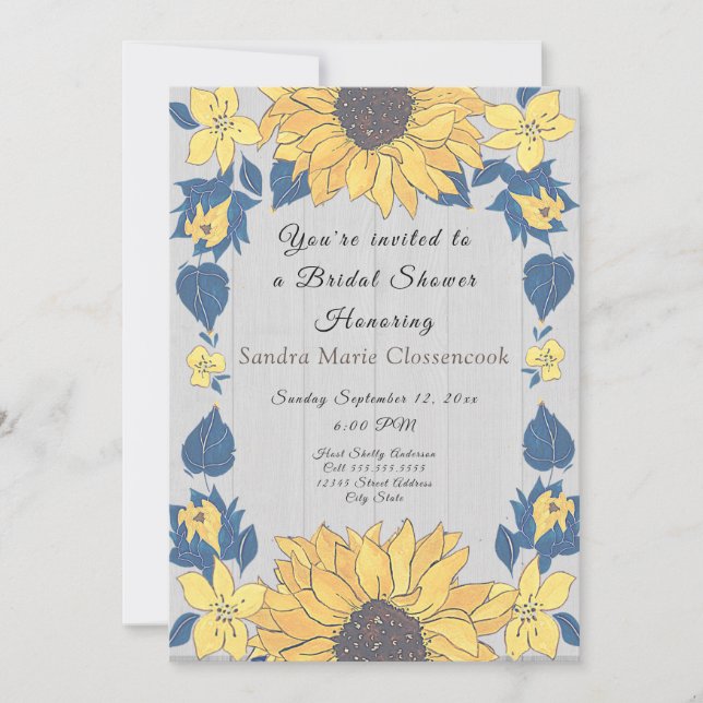 Invitación Boda floral de girasol ruso ducha de novia (Anverso)