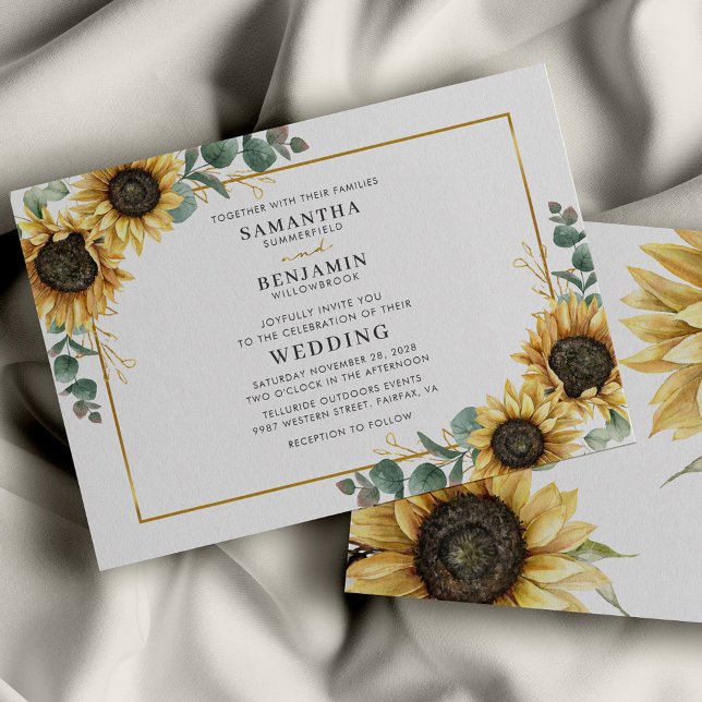 Invitación Boda floral de girasol y eucalipto (Sunflower Floral Eucalyptus Elegant Wedding Invitation)