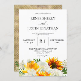 Invitación Boda floral de girasol y rosa blanco - Burlap 2 In