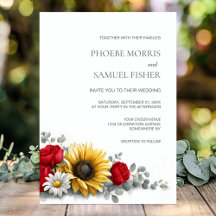 Boda floral de girasol y rosa roja