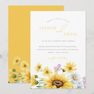 Invitación Boda Floral de Girasoles Amarillos de Verano con I